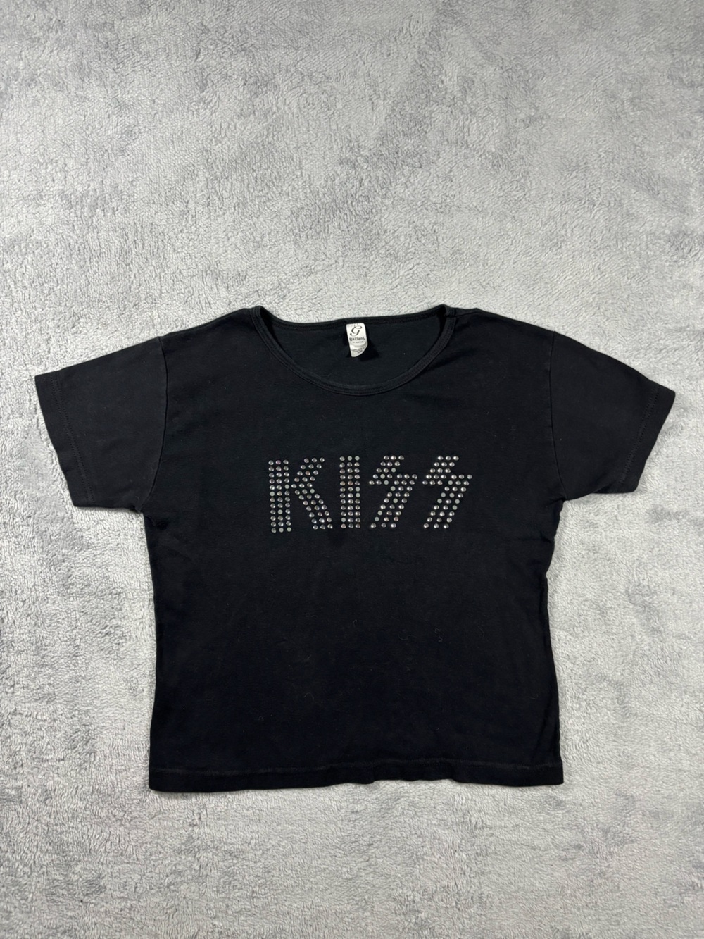 KISS Band cropped black tee with silver rhinestones‎ made in USA